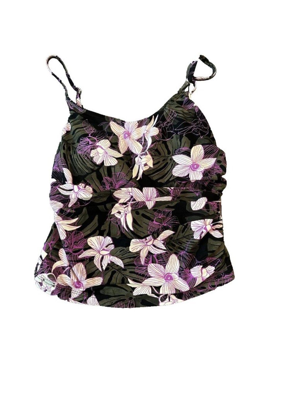 Speedo Womens‎ Floral Tankini Top 16 Black Pink Adjustable Straps Vacation Beach